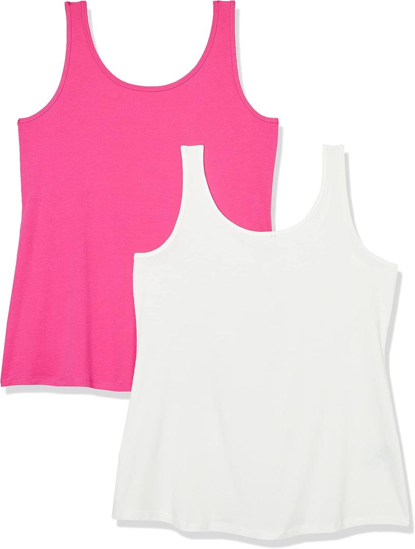 Amazon Essentials Womens Tank Top (6X, Dark Pink/White)