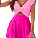Aleumdr Women's One Piece Swimsuit Ruffle Cutout Swimdress Tummy Control V Neck Wrap Swimwear (Medium, Pink Color Block)