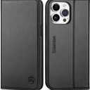 SHIELDON Case for iPhone 15 Pro Max 6.7", Genuine Leather Wallet Folio [Magnetic Closure] [RFID Blocking Card Slot] [Kickstand] Full Protection Case Compatible with iPhone 15 Pro Max 2023 - Black