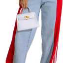 Angsuttc Womens Jeans with Patchwork Stripes High Waisted Stretchy Denim Color Block Straight Wide Leg Trendy Jean (XL)