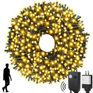 Motion Sensor Music Christmas Lights Outdoor Indoor, 108FT 300LED Christmas Tree Lights, Warm White Christmas String Lights for Tree Party Decorations
