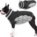 AOFITEE Dog Coat, Warm Dog Jacket Dog Winter Coats, Reflective Turtleneck Dog Fleece Vest with Harness Built in, Waterproof Windproof Dog Snow Jacket Snowsuit for Small Medium Large Dogs, Grey M
