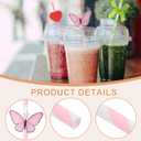 uxcell 40Pcs Butterfly Stripe Paper Straws, Drinking Straws Cake Decorations for Wedding Birthday Party Supplies, Pink