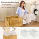 Greenstell Storage Basket with Lid, 105L Large Wicker Basket with Lid, Handwoven Blanket Storage Basket with Handles, Removable Cotton Liner, Metal Frame, Foldable for Bedroom, Laundry Room, Natural