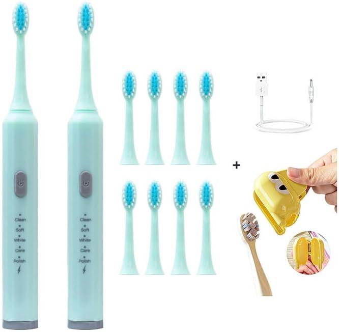Electric Toothbrush Battery Operated for Adults, 5 Modes USB Rechargeable with 2 Extra Brush Heads, 66000 RPM Battery Operated Toothbrush with 2-Minute Timer, IPX7 Waterproof, Soft Bristles (Green)