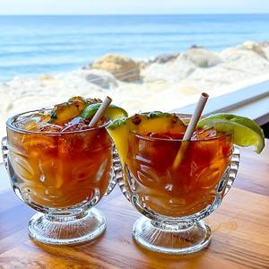 TOPZEA 2 Pack Tiki Glasses, 14 oz Clear Tiki Mug Set Modern Bar Cocktail Glass, Hawaiian Luau Party Mugs Drinkware Beverage Drink Cups for Exotic Cocktail, Mai Tai, Pina Colada, Punch
