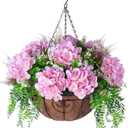 Lush Hanging Flower Basket, Artificial Flowers, Suitable for Home Spring and Summer Decoration(Pink) 2 Pack