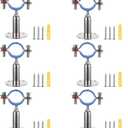 6 Pack 304 Stainless Steel Wall Mount Ceiling Mount Pipe Supports Bracket, Adjustable Pipe Strap Clamp with Screws for OD Pipe 1-1/2 Inch (32-35mm), Adjustable Height 100-150mm