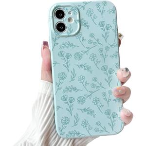 2 x NITITOP Compatible with iPhone 11 Case Cute for Women Girl Vintage Flower Floral Leaves Pattern Trendy Slim Fit TPU Silicone Shockproof Girly Fashion Protective Phone - Blue