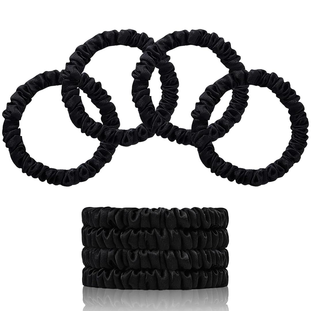 SEMRUE 22 Momme 100% Pure Mulberry Silk Scrunchies (3PCS) - Small Hair Elastics and Ties for Women, Sleep Hair Care, No Damage, Black