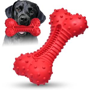 Dog Toys for Aggressive Chewers, Dog Chew Toys for Medium Large Dogs, Durable Natural Rubber Dog Toys with Bacon Flavor, Indestructible Dog Toy, Red