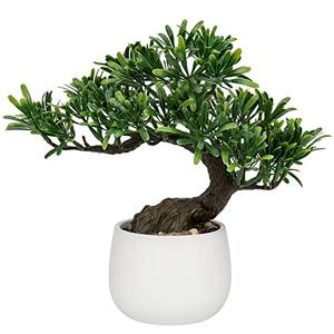 DILATATA Fake Bonsai Tree Zen Juniper Plant 10' Tall Artificial Bonsai with White Ceramic Pot Decorated with Pebbles Indoor Bonsai for Home Office Decor