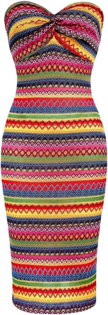 Floerns Women's Boho Tribal Sleeveless Strapless Tube Twist Front Bodycon Maxi Dresses (Medium, Multicolor)