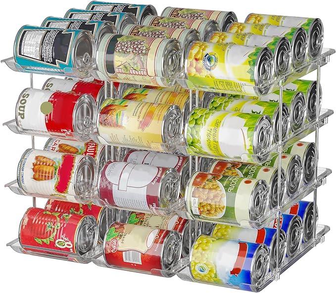 STORICANS Can Organizer For Pantry, Adjustable Height And Width Canned Goods Organizer, Soup Can Rollers Organizer Holds Up to 48 Cans for Kitchen Cabinet or Refrigerator (CLear 4 Tier)