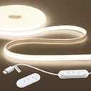 ALITOVE LED Strip Lights Waterproof 4000K Natural White 20V USB Type-C COB LED Strip Light 16.4ft Bright Dimmable Neon Lights with Remote for Indoor Outdoor Office Home RV Camping(No Power Adapter)