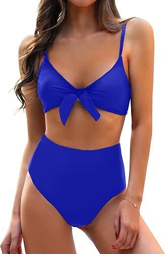 Womens High Waisted Bikini Set Tie Knot High Rise Two Piece Swimsuits Bathing Suits S