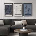 Large 3D Textured Framed Blue and White Abstract Wall Art for Living Room, 3 Piece Modern Artwork for Walls, Minimalist Navy Blue Geometric Paintings for Hallway, Stair, Office Wall Decor 24x36 In