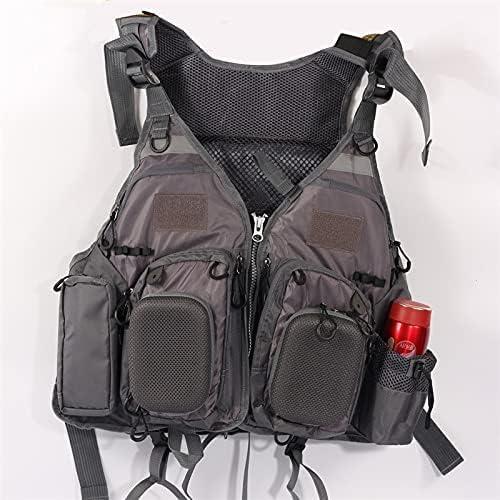 JKSPORTS Fly Fishing Vest Fishing Safety Life Jacket for Swimming Sailing Boating Kayak Floating Multifunction Breathable Backpack for Men and Women Kayak Vest Swim Vest (Dark Grey, with Foam)