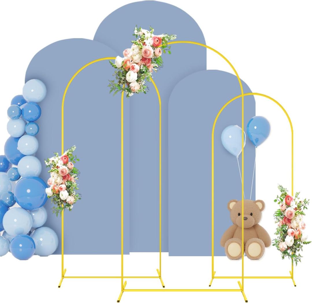 FOTSHARER Metal Arch Backdrop Stand and Cover Set 7.2FT 6.6FT 6FT Backdrop Arch Stand with Dusty Blue Wedding Arched Cover Set of 3 Background Arch Stand for Baby Shower Bridal Shower Event Decor