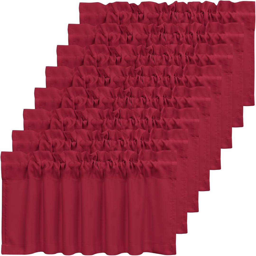 8 Panels Blackout Curtain Valances for Kitchen Living Room Bathroom Bedroom, 52" x 18" Burgundy Valances for Windows Rod Pocket Short Curtains for Small Window, Thermal Insulated Valances