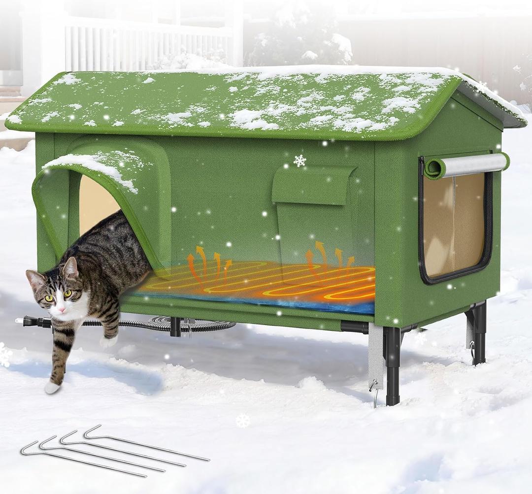 32" Heated Cat House for Outside Feral Cats with Escape Door, XL