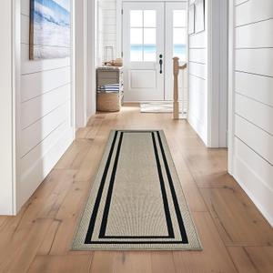 Nautica  Runner Rug | Indoor Runners for Hallways and Entry Rugs| Non-Slip and Non-Skid Entry and Kitchen Door Mat| Machine Washable Entryway Carpet Rugs | 2'6" x 12' | Double Border Natural Twist
