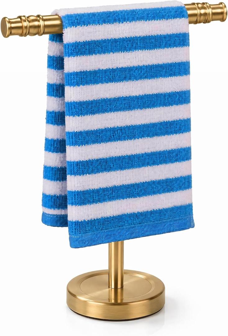 Hand Towel Holder, Stainless Steel Towel Holder Stand for Bathroom, Kitchen Countertop, T-Shaped Hand Towel Rack Stand (Gold, Stainless Steel Base)