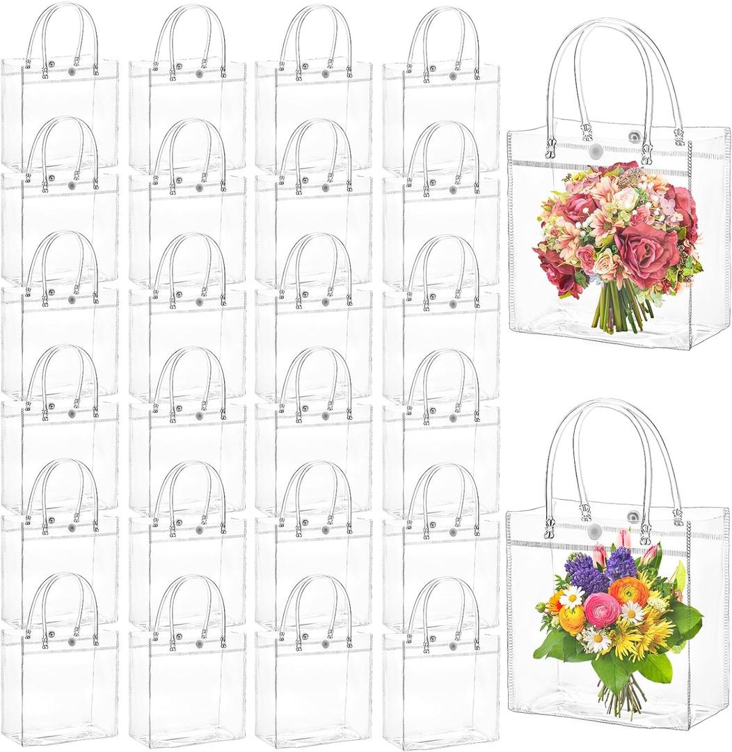 ZENFUN 80 Pack Clear PVC Gift Bags with Handles, Small Reusable Plastic Party Favor Bags, Transparent Goodie Bags Bulk for Wedding, Baby Shower, Birthday, Shopping Retail (6.3 x 5.9 x 2.7 Inch)