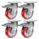 4 Inch Heavy Duty Casters, Swivel Caster Wheels with Brake, Polyurethane on Steel Wheel- Casters Set of 4 with 2000 lb Capacity, Caster Wheels for Furniture Workbench Cart (4 Brake)