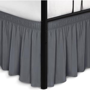 Biscaynebay Wrap Around Bed Skirts with Split Corners for Queen Beds 15" Drop, Dark Grey Adjustable Elastic Dust Ruffles Easy Fit Wrinkle Resistant Silky Luxurious Fabric Machine Washable