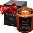 Craft & Kin Christmas Scented Candle for Men | Premium English Leather Holiday Candle | All-Natural Scent for Home | Long Lasting Winter Candles, 45-Hour Burn Time, 8oz (Amber Jar - 8oz)