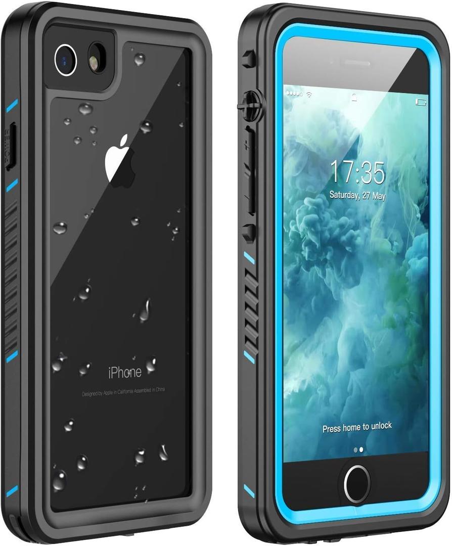 for iPhone SE 2022/SE 2020/7/8 Case Waterproof Shockproof,Full Body Protective Case with Screen Protector Heavy Duty Cover Phone Case for iPhone SE3 2022/SE 2020/7/8(Blue/Clear)