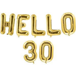 HOUSE OF PARTY Hello 30 Letter Foil Balloons Gold Happy 30th Birthday Decorations for Women (Gold)