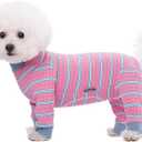 Dog Striped Recovery Suit, Puppy After Surgery Onesie for Female Male Dogs, Dogs Cats Long Sleeve Pajamas Bodysuit, Surgery Abdominal Wound Bandages Clothes, Dog Pant for Shedding Skin Disease (X-Large, Pink)