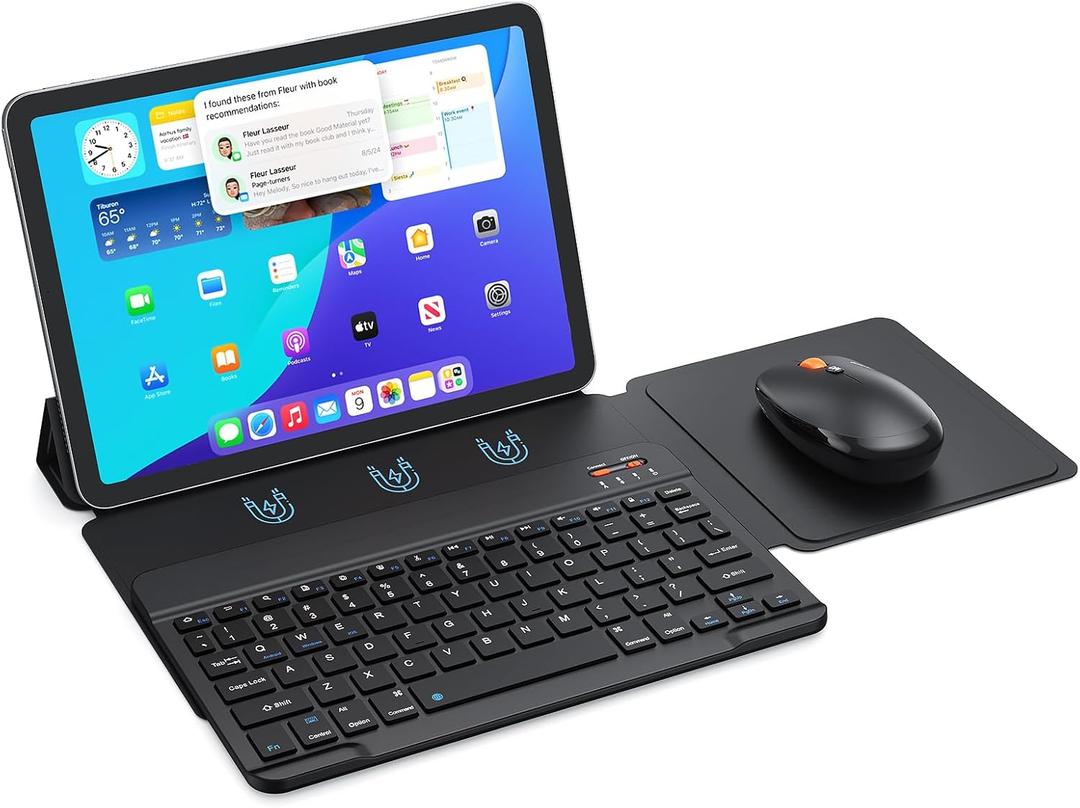 Bluetooth Keyboard and Mouse for iPad, Wireless Portable Keyboard and Mouse Rechargeable, for iPad 10th Gen/A16 11th/Mini/Pro/Air 11inches, iPhone(Not Included Case) (Black)