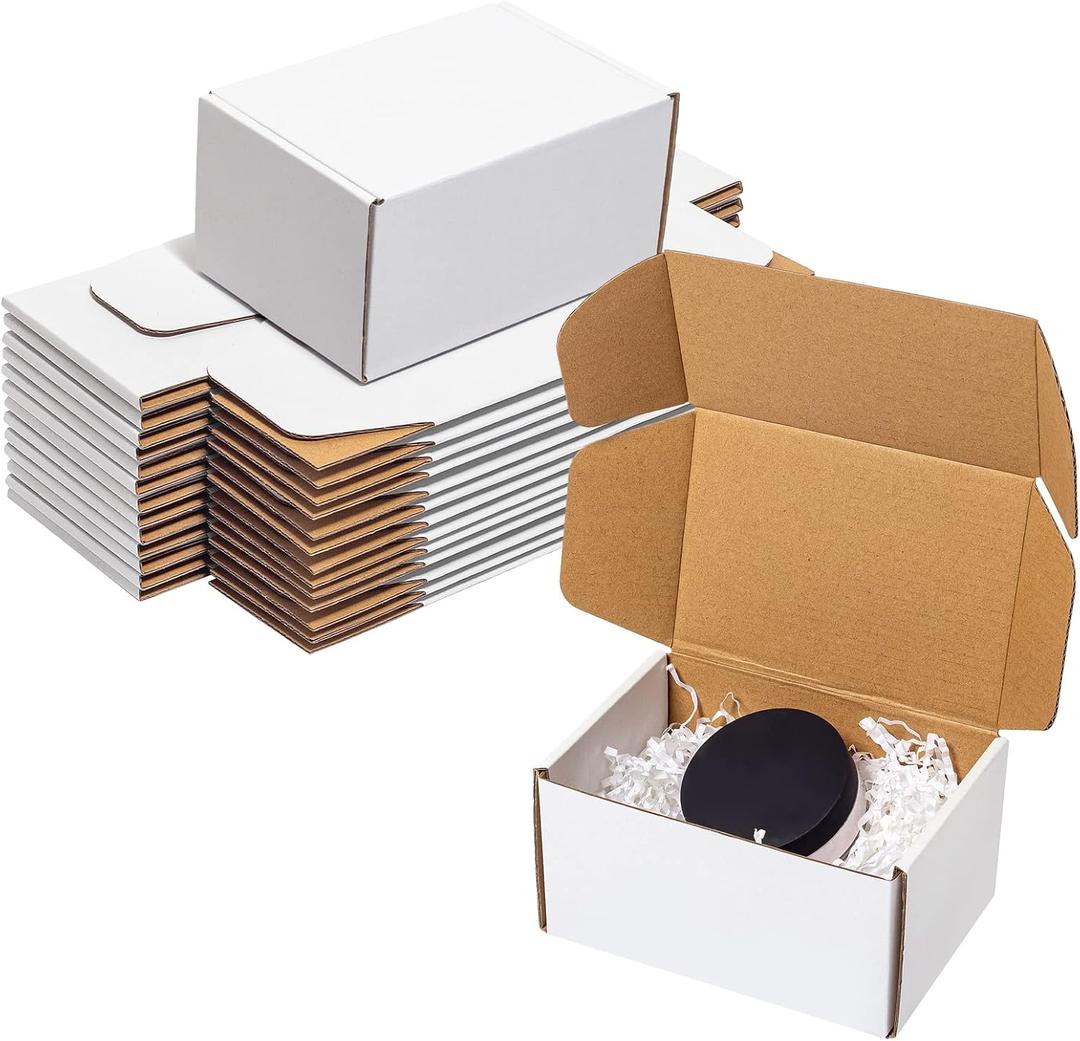 White Shipping Boxes 6x4x3" 25 Pack - Corrugated Cardboard Mailing Boxes for Small Business - Literature Mailer Packaging Supplies