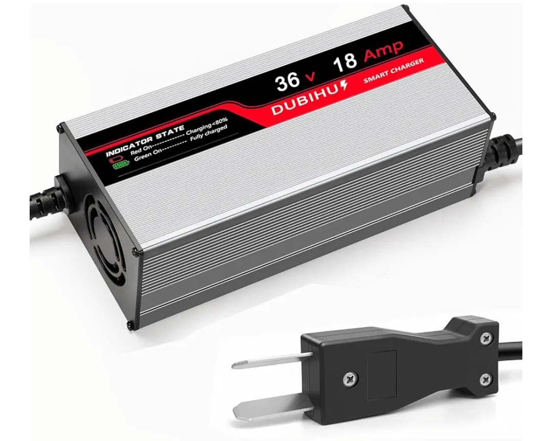 36V 18A Golf Cart Battery Charger for Lead Acid Batteries ，16FT Long Cable, Works with Club Car & Yamaha Crowfoot ，Intelligent 3-Stage Charging System for Fast and Efficient Charging