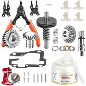 Worm Gear Kit for KitchenAid/Whirl-pool 5QT & 6QT Stand Mixer, Replaces 9706529 9709511 9703337 9709231, Contain 4 Oz Food Grade Grease, Mixer Attachment Holders, Pasta Attachment Shear Shaft Coupler