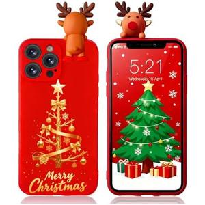 Yzniyzce Christmas Case for iPhone 15 Pro Max, Silicone Red Cover with Lovely 3D Deer Doll Patterns Design Shockproof Soft Cartoon Cute TPU Xmas Present Skin for iPhone 15 Pro Max 6.7", Christmas Tree