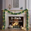 2Pack Lighted Christmas Garland, 15FT Pre-Lit Christmas Garland with Lights Plug in for Stairs Railing Party Holiday Door Outdoor Indoor, Artificial Xmas Greenery Green Garlands Decorations Decor