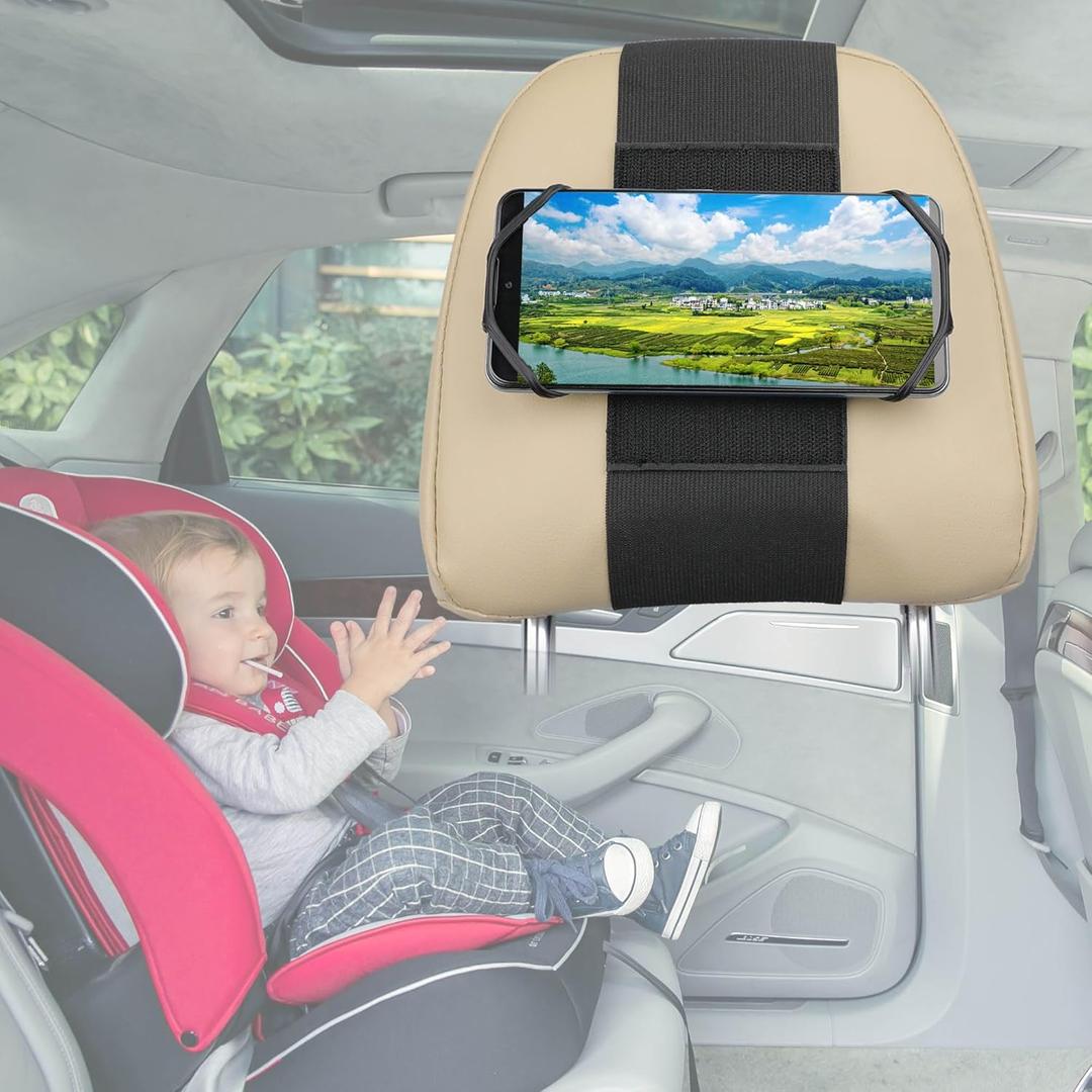 Phone Mount for Car Headrest Fits All 3.5-7 Inch Cell Phone and Devices Silicone Car Phone Holder Mount for Kids in Back Seats - Black (Black 1 Pack)