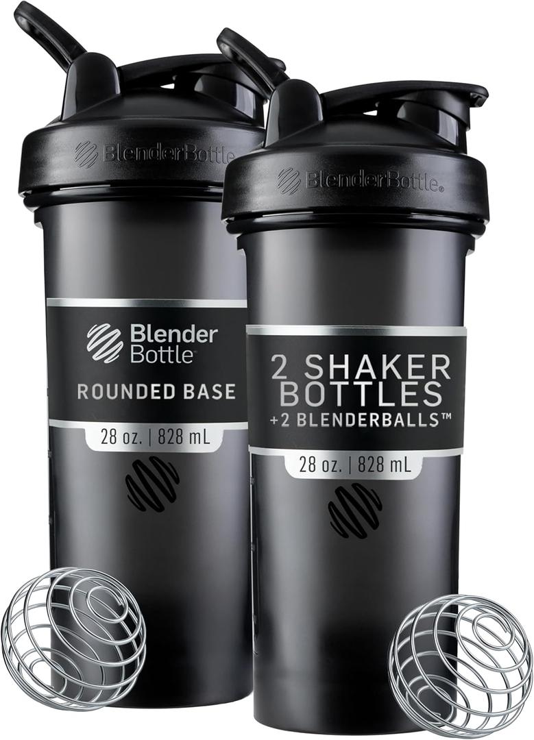 BlenderBottle Classic V2 Shaker Bottle Perfect for Protein Shakes and Pre Workout, 28-Ounce, Black, 2 Pack