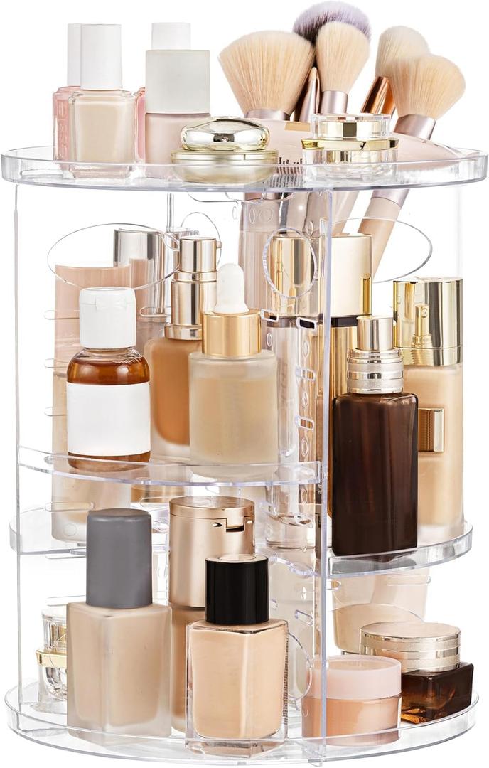 HBlife 360 Rotating Makeup Organizer Adjustable Carousel Small Capacity Revolving Perfume Organizer Skincare Organizers Cosmetic Storage Spinning Holder for Vanity, Clear
