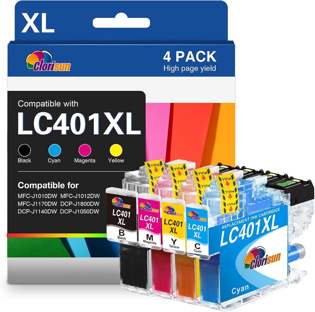 Clorisun LC401 Ink Cartridges Compatible for Brother Printer LC401 401 Work with Brother MFCJ1010DW Ink Cartridges MFC-J1010DW MFC-J1170DW MFC-J1012DW Printer (2Black 1Cyan 2Magenta 1Yellow, Pack)