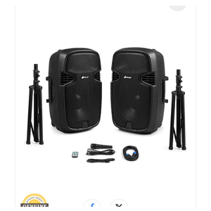 Sonart Portable 3000W Wireless 2-Way Powered PA Speaker System Set, 15-Inch Professional DJ Active Passive Speaker with Bluetooth, USBSD Card Input, FM Radio, 2 Speaker Stands, Microphone