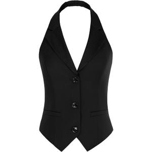 Belle Poque Women's Fully Lined Waistcoat Vest Halter V Neck Suit Vest (Medium, Black)