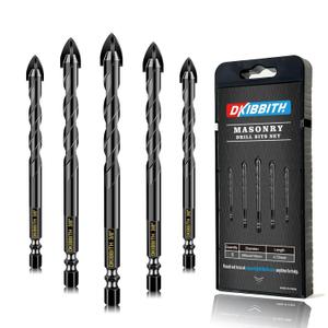 5 Pcs 3/8" Masonry Concrete Drill Bit Set for Tile Brick Glass Plastic Wood, Cross Tungsten Carbide Tip, Hex Shank, Work with Ceramic Porcelain Tile Wall Mirror Paver, 3/8 Inch Drill Bits, 10mm