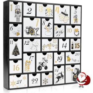 SUNGIFT Wooden Advent Calendar - Reusable Advent Calendars Ultimate Christmas Collection with Trees, Snowmen, Reindeer & More on 25 Fillable Drawers