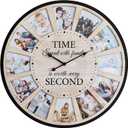 12 Photo Collage Rustic Wood Farmhouse Wall Clock, Large Family Picture Wall Clock for Living Room, Home, Kitchen, Silent Battery Powered 24 Inch Natural