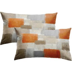 Emvency Set of 2 Orange Beige and Grey Throw Pillow Covers Modern Abstract Painting Decorative Pillow Cases Home Decor Standard Rectangle 12x20 Inches Pillowcases